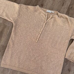 SML Sport Women's Tan V-Neck Sweater vintage long cut with cropped length sleeve